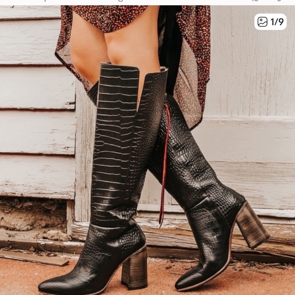 Freebird Jasper Leather Croc Embossed Tall Boots